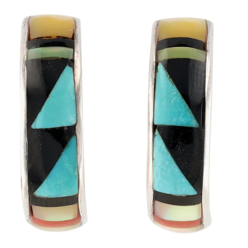 Delberta Boone Zuni Sterling Multi-Stone Inlay Earrings from auction in Ravenna, Ohio — image 8