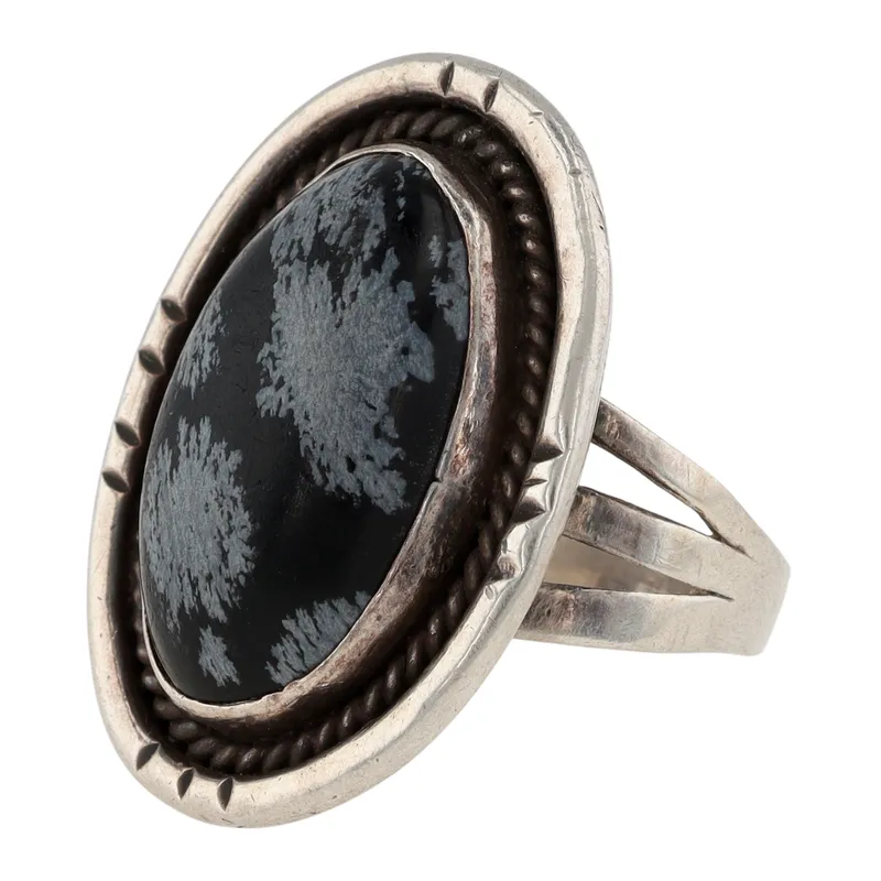 Vintage Navajo Sterling Snowflake Obsidian Ring Sz 10 from auction in Ravenna, Ohio — image 15