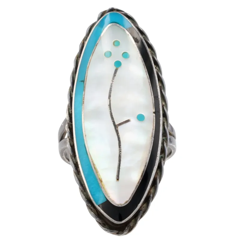 Vintage Zuni Sterling Multi-Stone Inlay Flower Ring Sz 7.5 from auction in Ravenna, Ohio — image 20