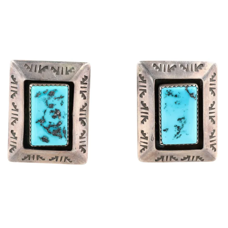 Navajo Sterling Turquoise Shadow Box Earrings from auction in Ravenna, Ohio — image 23