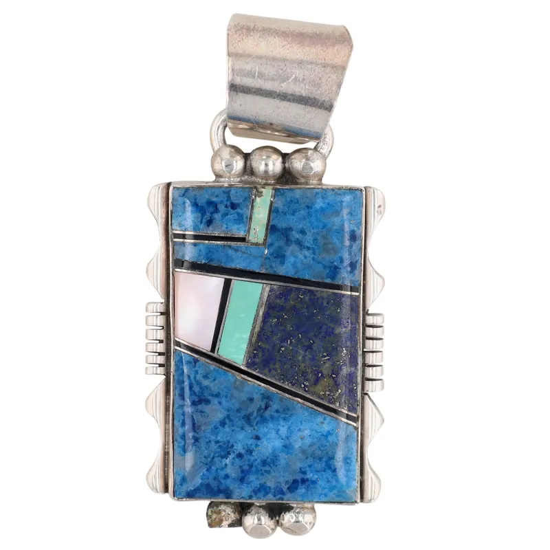 Signed Navajo Sterling Multi-Stone Inlay Pendant from auction in Ravenna, Ohio — image 29