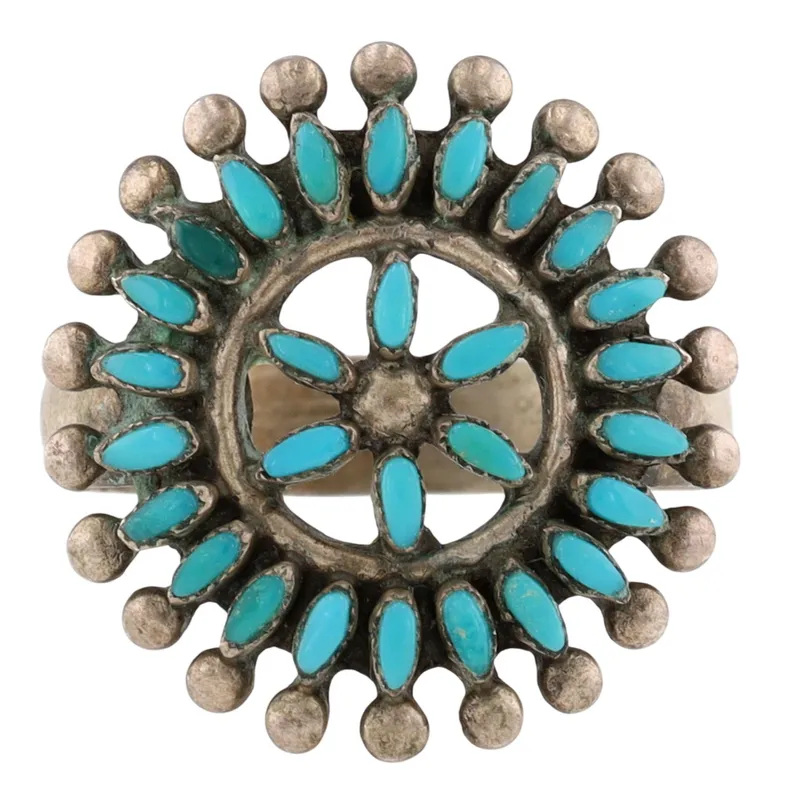 Lydia Bowekaty Zuni Sterling Turquoise Needlepoint Ring Sz 9 from auction in Ravenna, Ohio — image 25