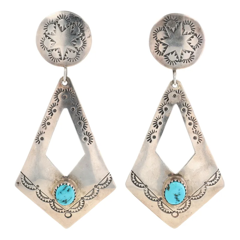 Juan Guerro Navajo Sterling Stamped Turquoise Earrings from auction in Ravenna, Ohio — image 33