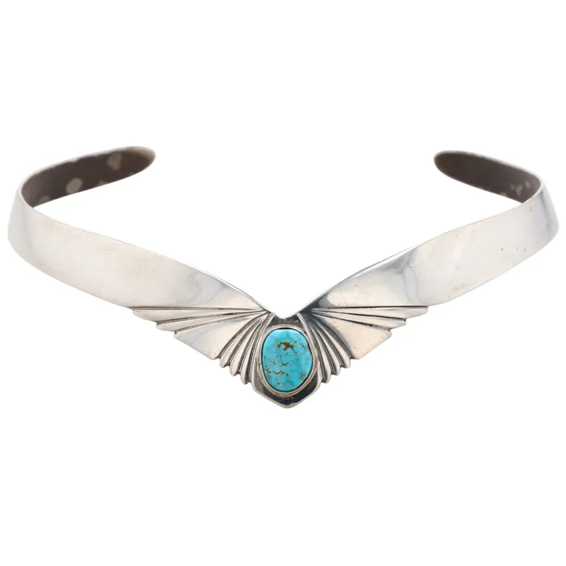 Vintage Navajo Sterling Turquoise Collar Necklace from auction in Ravenna, Ohio — image 32