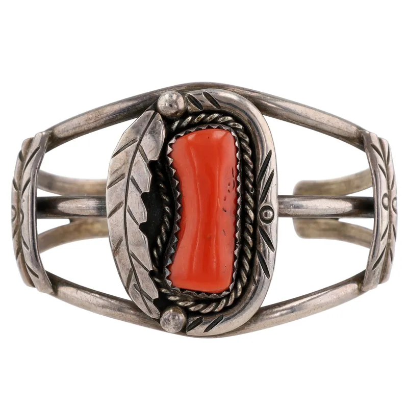 Vintage Navajo Sterling Coral Cuff Bracelet from auction in Ravenna, Ohio — image 26