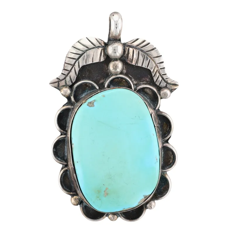 Vintage Signed Navajo Sterling Turquoise Pendant from auction in Ravenna, Ohio — image 39