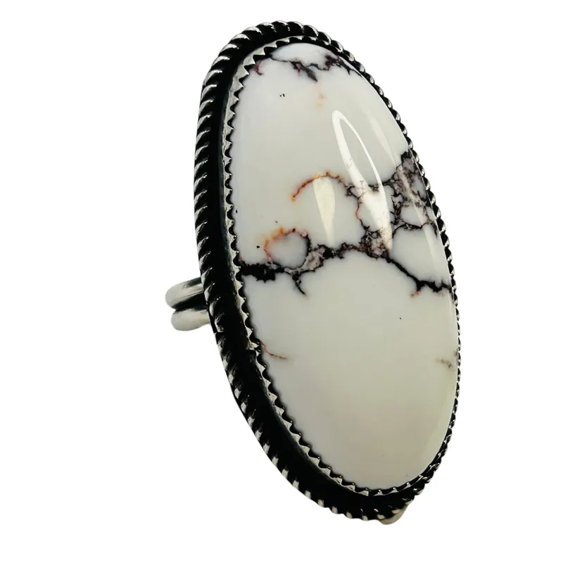 Tia Long Navajo Sterling Buffalo Turquoise Adjustable Ring from auction in Ravenna, Ohio — image 9