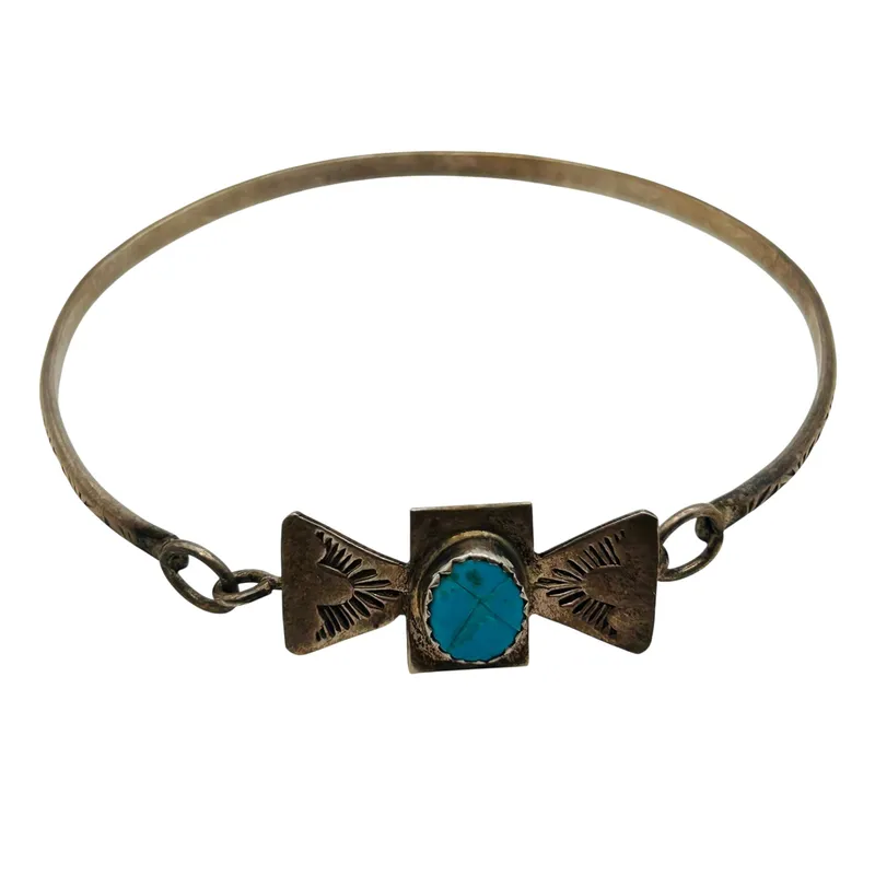 Vintage Navajo Sterling Turquoise Stamped Bracelet from auction in Ravenna, Ohio — image 36
