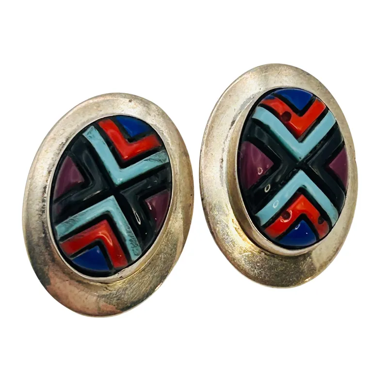 Ella Peters Navajo Sterling Multi Gem Oval Earrings from auction in Ravenna, Ohio — image 30