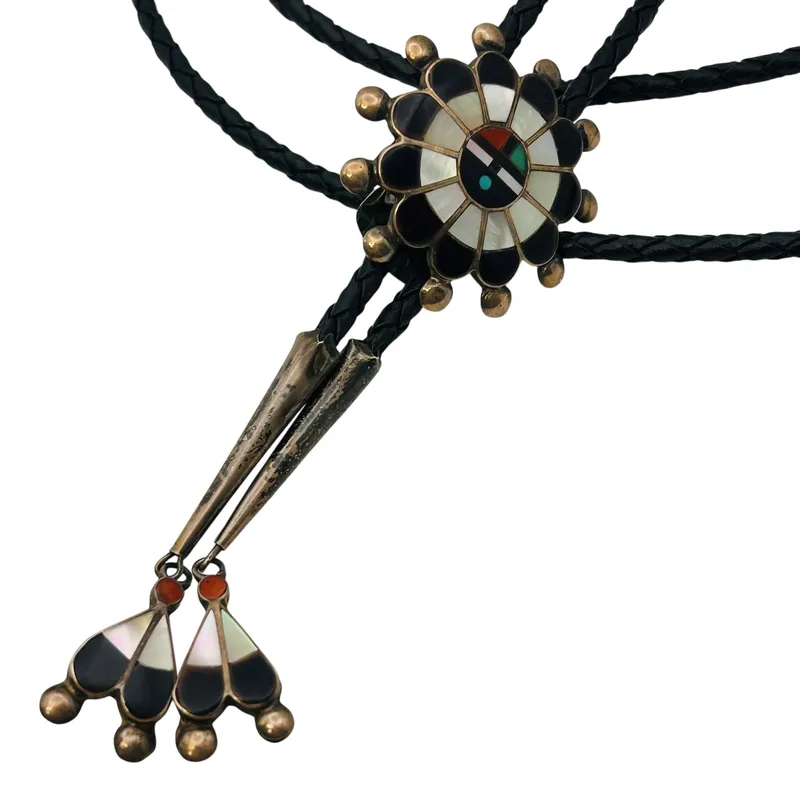 Zuni Sterling Multi-stone Bolo Tie Leather Cord from auction in Ravenna, Ohio — image 41