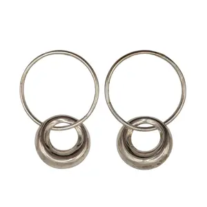 Signed Taxco Sterling Silver Double Hoop Dangle Earrings