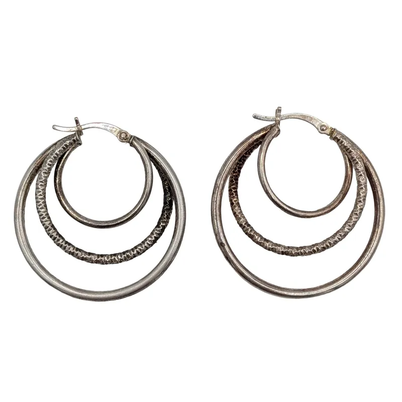 Signed Sterling Silver Textured Hoop Earrings from auction in Ravenna, Ohio — image 2