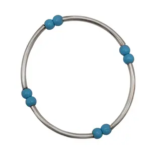 Italian Signed Sterling Beaded Bangle Bracelet