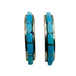 Signed Native Sterling Turquoise Half Hoop Earring