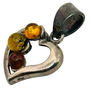 Sterling Amber Heart Pendant