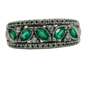 Sterling Emerald And White Sapphire Ring Sz7