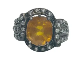 Sterling Topaz Belt Ring Sz 6