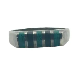 Taxco Mexico Sterling Turquoise Onyx Ring Sz 5