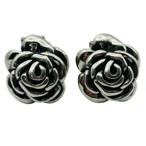 Signed Sterling Hollow Rose Earrings