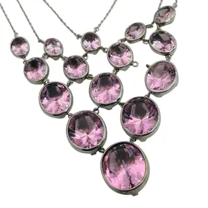 Signed Sterling Rhinestone Triple Chain Necklace