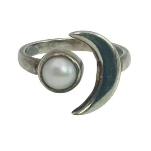 Sterling Pearl Moon Adjustable Ring