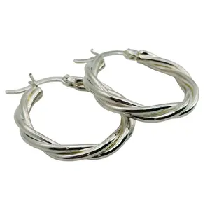 Signed Sterling Twisted Hoop Earrings