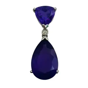 Signed Sterling Amethyst Teardrop Pendant