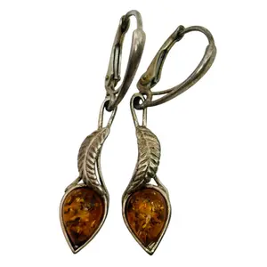 Sterling Amber Leaf Earrings