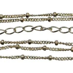 Sterling Curb Beaded Adjustable Chain Necklace