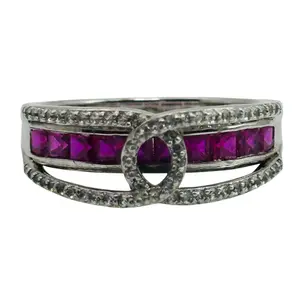 Signed Sterling Pink Topaz Diamond Accent Ring Sz 7