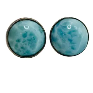 Sterling Larimar Round Earrings