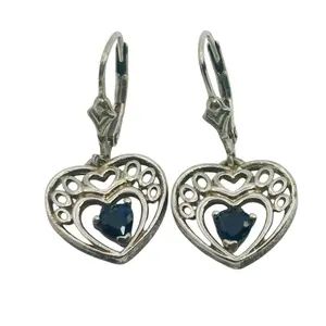Signed Sterling Sapphire Heart Earrings