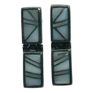 Zuni Sterling Inlay Mother Of Pearl Earrings
