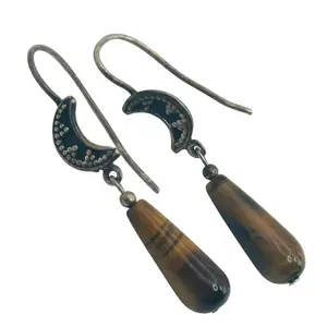Sterling Tigers Eye Moon Earrings