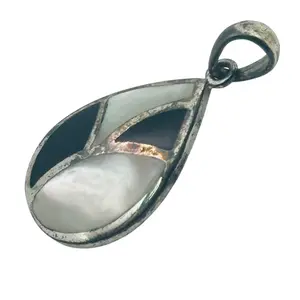 Sterling Mother Of Pearl Onyx Teardrop Pendant