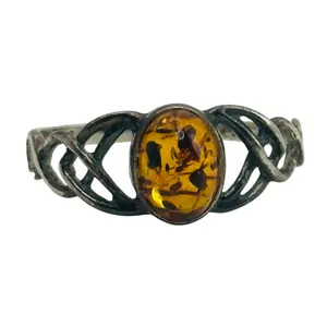 Sterling Amber Celtic Knot Ring Sz 9