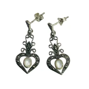 Signed Sterling Multi Stone Heart Earrings