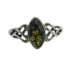 Sterling Amber Celtic Knot Ring Sz 8