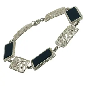 Vintage 835 Silver Onyx Bracelet