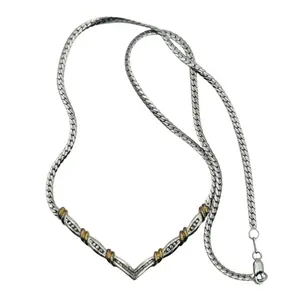 Signed Sterling Diamond Point Flat Chain Necklace