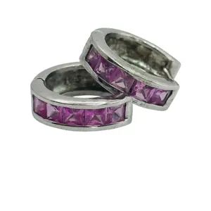 Sterling Pink Sapphire Hoop Earrings
