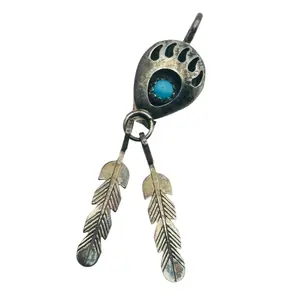 Native Sterling Turquoise Bear Claw Pendant