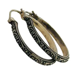 Sterling Marcasite Hoop Earrings
