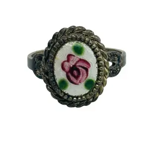 Sterling Painted Flower Ring Sz 7