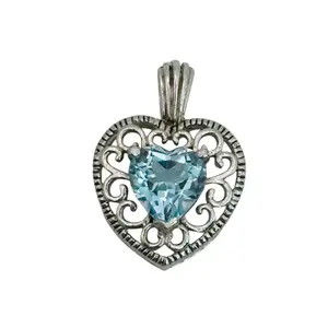 Signed Sterling Topaz Heart Pendant