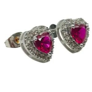 Signed Sterling Topaz Ruby Heart Earrings