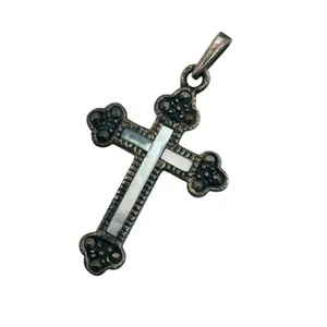 Signed Sterling Multi Stone Cross Pendant