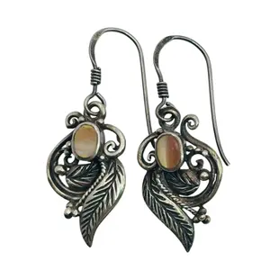 Sterling Mother Of Pearl Leaf Earrings