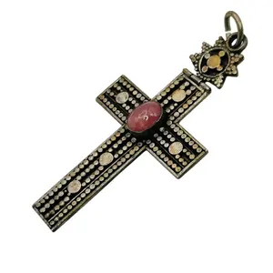Sterling Rose Quartz Cross Pendant