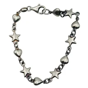Sterling Star And Heart Chain Bracelet